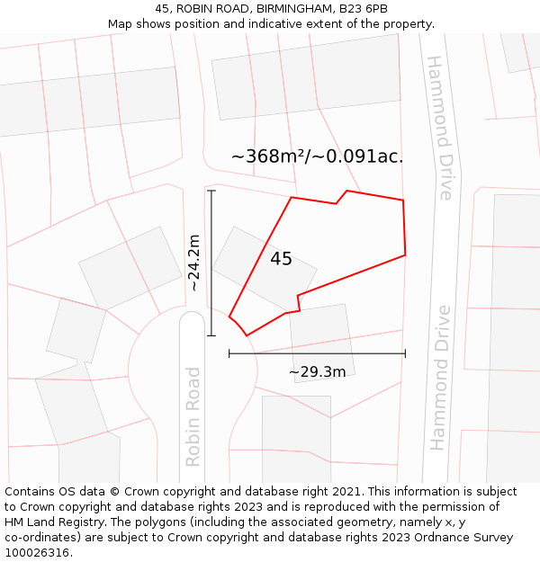 45, ROBIN ROAD, BIRMINGHAM, B23 6PB: Plot and title map
