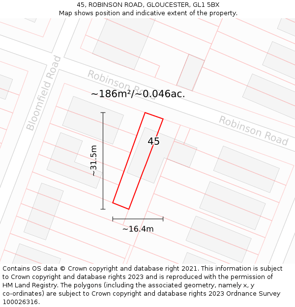 45, ROBINSON ROAD, GLOUCESTER, GL1 5BX: Plot and title map