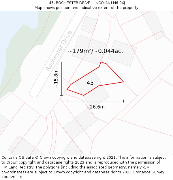 45, ROCHESTER DRIVE, LINCOLN, LN6 0XJ: Plot and title map