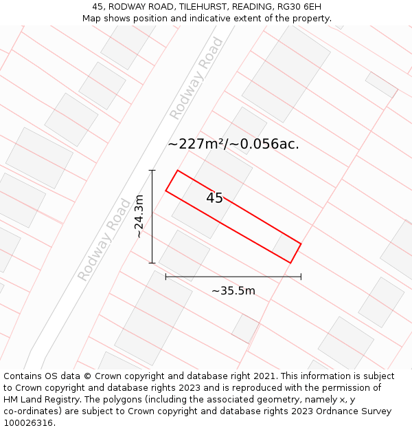 45, RODWAY ROAD, TILEHURST, READING, RG30 6EH: Plot and title map