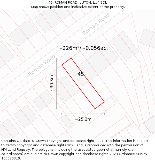 45, ROMAN ROAD, LUTON, LU4 9DL: Plot and title map