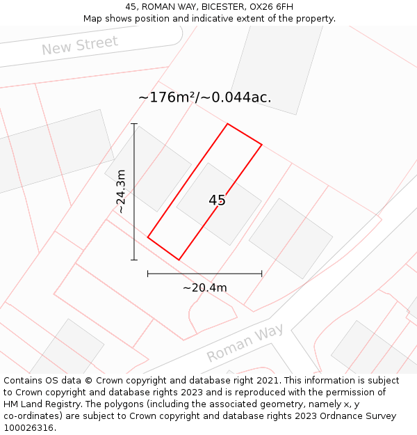 45, ROMAN WAY, BICESTER, OX26 6FH: Plot and title map