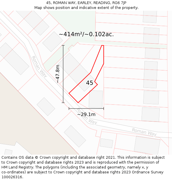 45, ROMAN WAY, EARLEY, READING, RG6 7JP: Plot and title map