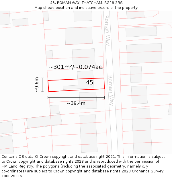 45, ROMAN WAY, THATCHAM, RG18 3BS: Plot and title map