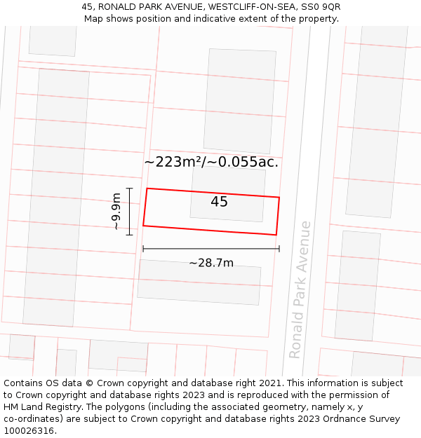 45, RONALD PARK AVENUE, WESTCLIFF-ON-SEA, SS0 9QR: Plot and title map