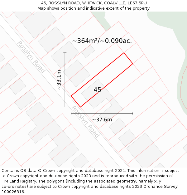 45, ROSSLYN ROAD, WHITWICK, COALVILLE, LE67 5PU: Plot and title map