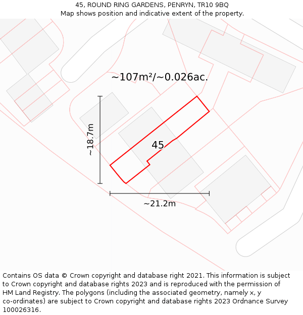 45, ROUND RING GARDENS, PENRYN, TR10 9BQ: Plot and title map