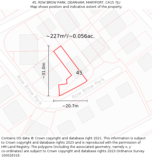 45, ROW BROW PARK, DEARHAM, MARYPORT, CA15 7JU: Plot and title map