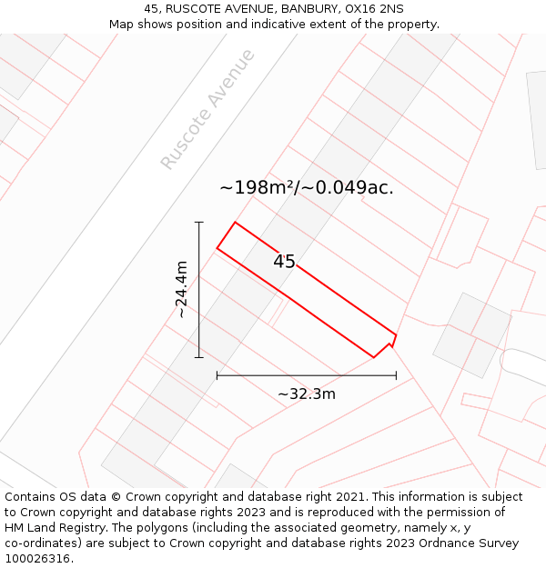 45, RUSCOTE AVENUE, BANBURY, OX16 2NS: Plot and title map