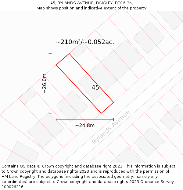 45, RYLANDS AVENUE, BINGLEY, BD16 3NJ: Plot and title map