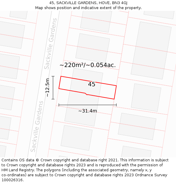 45, SACKVILLE GARDENS, HOVE, BN3 4GJ: Plot and title map