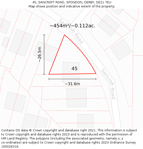 45, SANCROFT ROAD, SPONDON, DERBY, DE21 7EU: Plot and title map