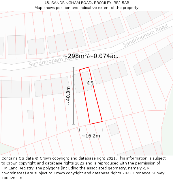 45, SANDRINGHAM ROAD, BROMLEY, BR1 5AR: Plot and title map