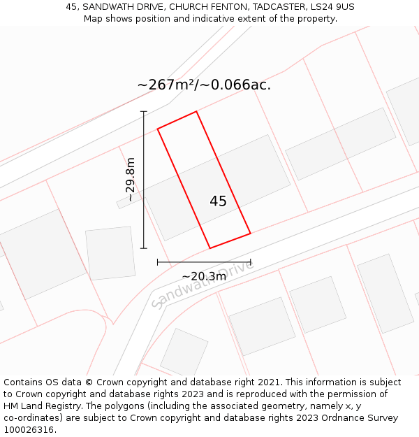 45, SANDWATH DRIVE, CHURCH FENTON, TADCASTER, LS24 9US: Plot and title map