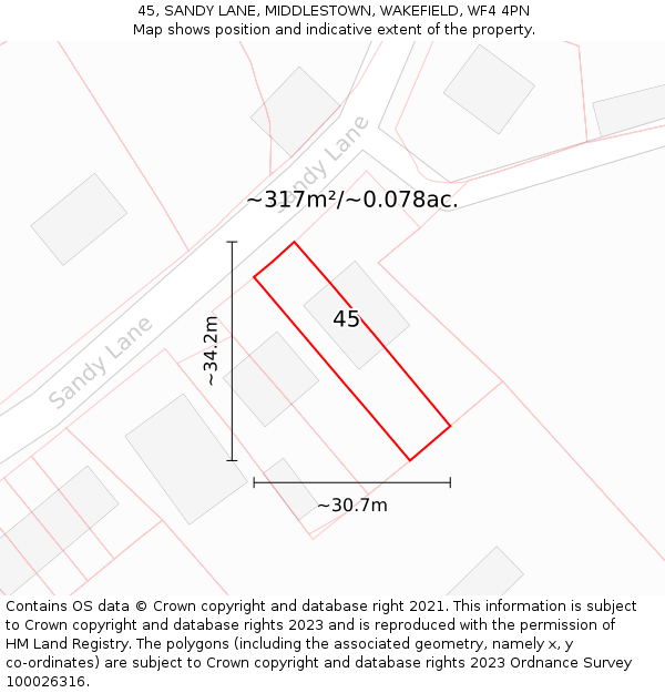45, SANDY LANE, MIDDLESTOWN, WAKEFIELD, WF4 4PN: Plot and title map