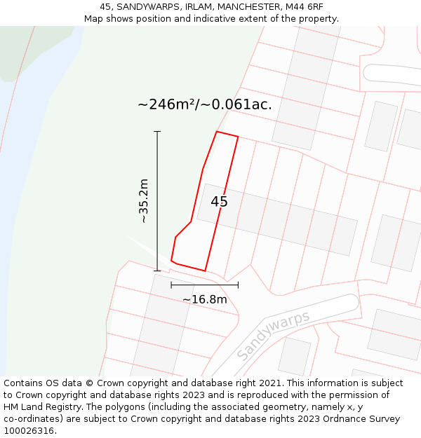 45, SANDYWARPS, IRLAM, MANCHESTER, M44 6RF: Plot and title map