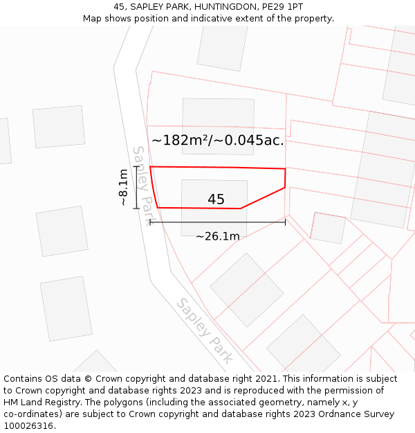 45, SAPLEY PARK, HUNTINGDON, PE29 1PT: Plot and title map