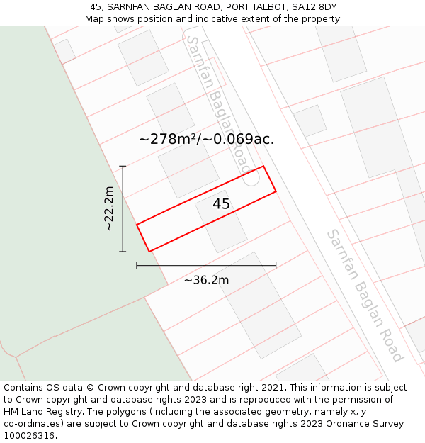 45, SARNFAN BAGLAN ROAD, PORT TALBOT, SA12 8DY: Plot and title map