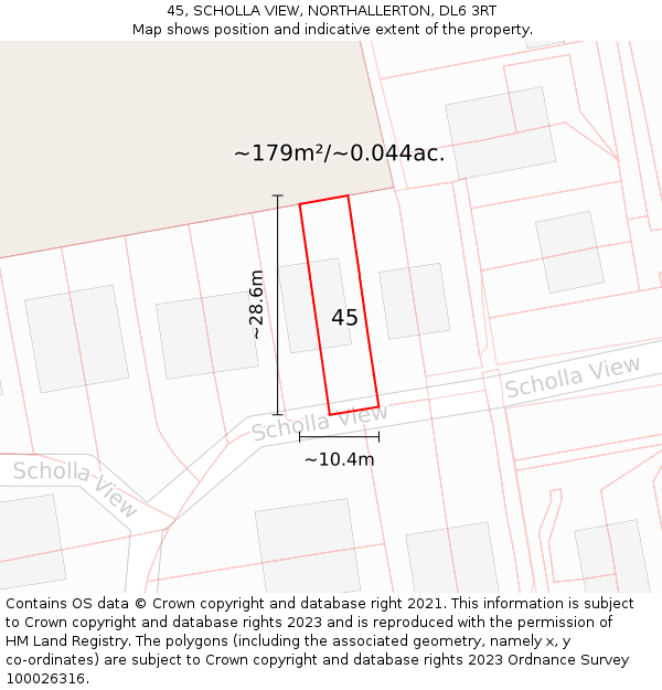 45, SCHOLLA VIEW, NORTHALLERTON, DL6 3RT: Plot and title map