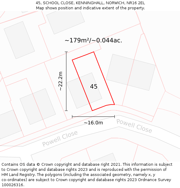 45, SCHOOL CLOSE, KENNINGHALL, NORWICH, NR16 2EL: Plot and title map