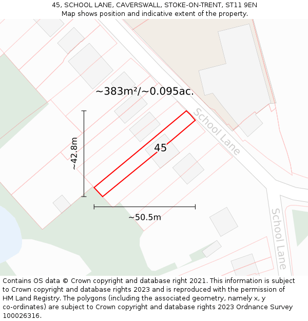 45, SCHOOL LANE, CAVERSWALL, STOKE-ON-TRENT, ST11 9EN: Plot and title map