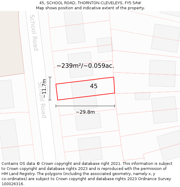 45, SCHOOL ROAD, THORNTON-CLEVELEYS, FY5 5AW: Plot and title map