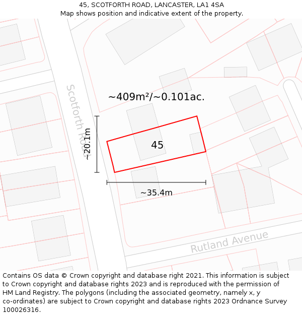 45, SCOTFORTH ROAD, LANCASTER, LA1 4SA: Plot and title map