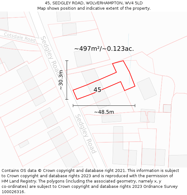 45, SEDGLEY ROAD, WOLVERHAMPTON, WV4 5LD: Plot and title map