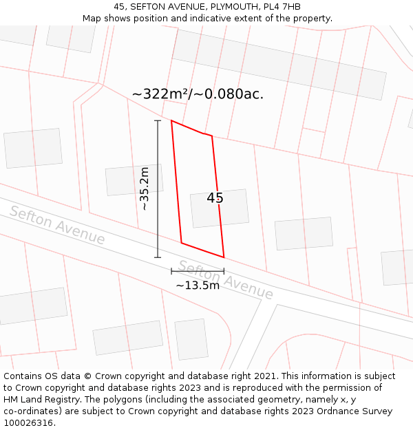 45, SEFTON AVENUE, PLYMOUTH, PL4 7HB: Plot and title map