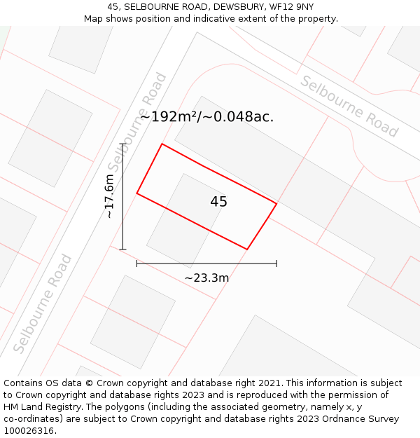 45, SELBOURNE ROAD, DEWSBURY, WF12 9NY: Plot and title map