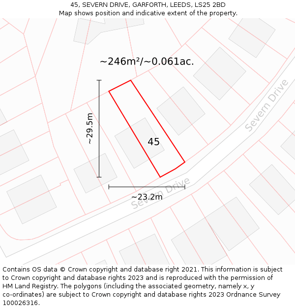 45, SEVERN DRIVE, GARFORTH, LEEDS, LS25 2BD: Plot and title map