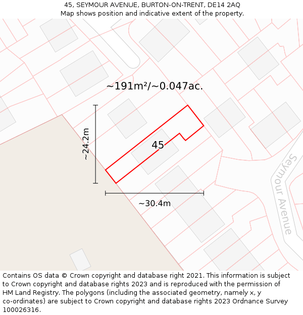 45, SEYMOUR AVENUE, BURTON-ON-TRENT, DE14 2AQ: Plot and title map