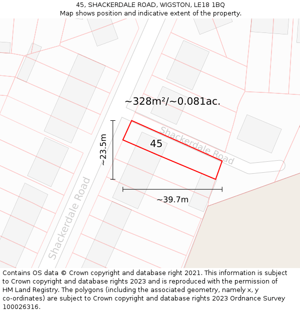 45, SHACKERDALE ROAD, WIGSTON, LE18 1BQ: Plot and title map