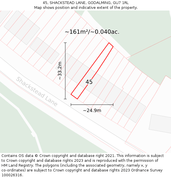 45, SHACKSTEAD LANE, GODALMING, GU7 1RL: Plot and title map