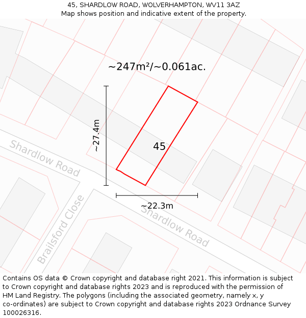 45, SHARDLOW ROAD, WOLVERHAMPTON, WV11 3AZ: Plot and title map