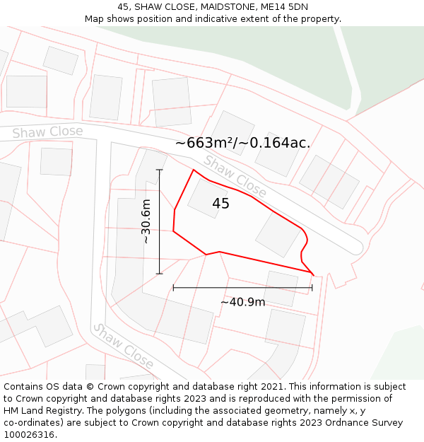 45, SHAW CLOSE, MAIDSTONE, ME14 5DN: Plot and title map