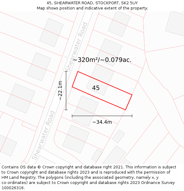 45, SHEARWATER ROAD, STOCKPORT, SK2 5UY: Plot and title map