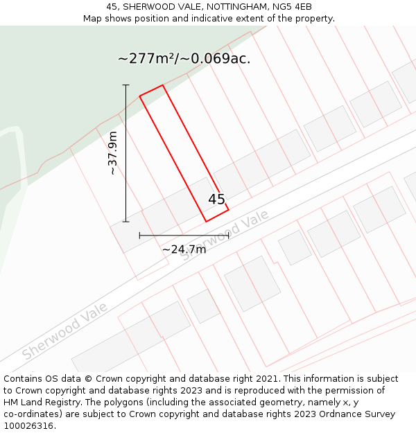45, SHERWOOD VALE, NOTTINGHAM, NG5 4EB: Plot and title map