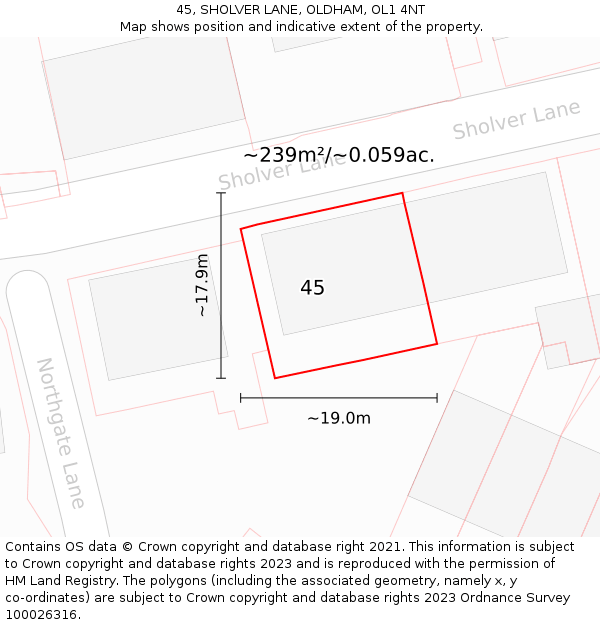 45, SHOLVER LANE, OLDHAM, OL1 4NT: Plot and title map