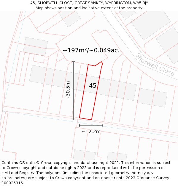 45, SHORWELL CLOSE, GREAT SANKEY, WARRINGTON, WA5 3JY: Plot and title map