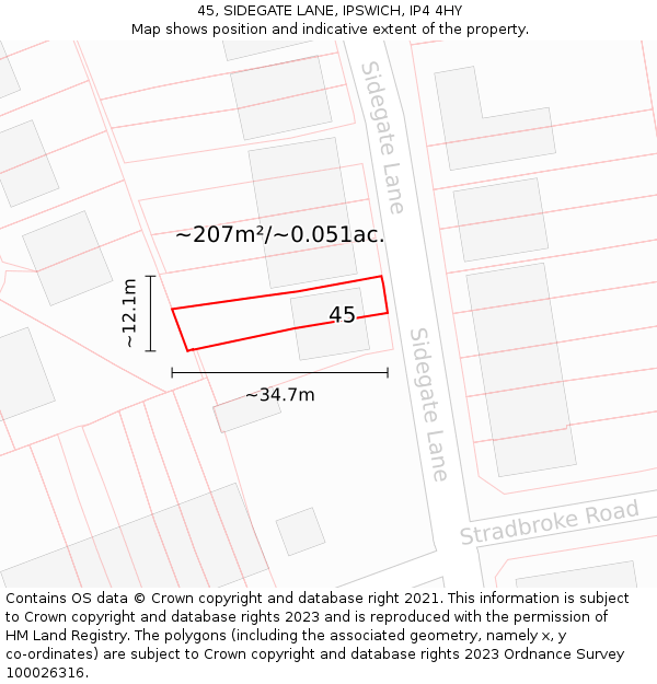 45, SIDEGATE LANE, IPSWICH, IP4 4HY: Plot and title map