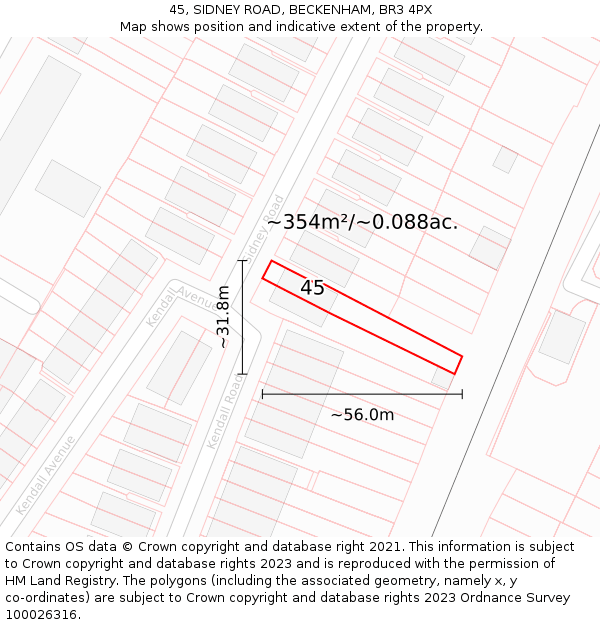 45, SIDNEY ROAD, BECKENHAM, BR3 4PX: Plot and title map