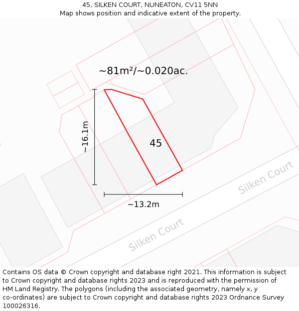45, SILKEN COURT, NUNEATON, CV11 5NN: Plot and title map