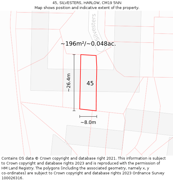 45, SILVESTERS, HARLOW, CM19 5NN: Plot and title map