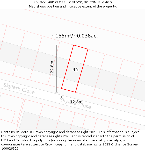 45, SKY LARK CLOSE, LOSTOCK, BOLTON, BL6 4GQ: Plot and title map