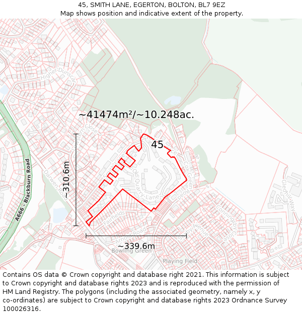 45, SMITH LANE, EGERTON, BOLTON, BL7 9EZ: Plot and title map