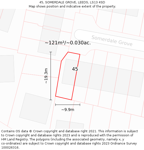 45, SOMERDALE GROVE, LEEDS, LS13 4SD: Plot and title map