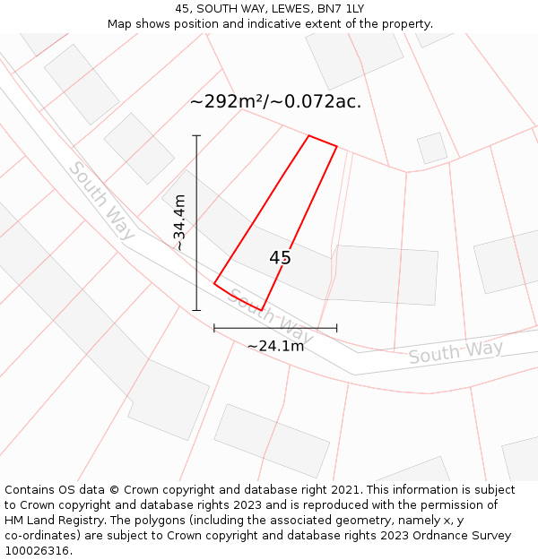 45, SOUTH WAY, LEWES, BN7 1LY: Plot and title map