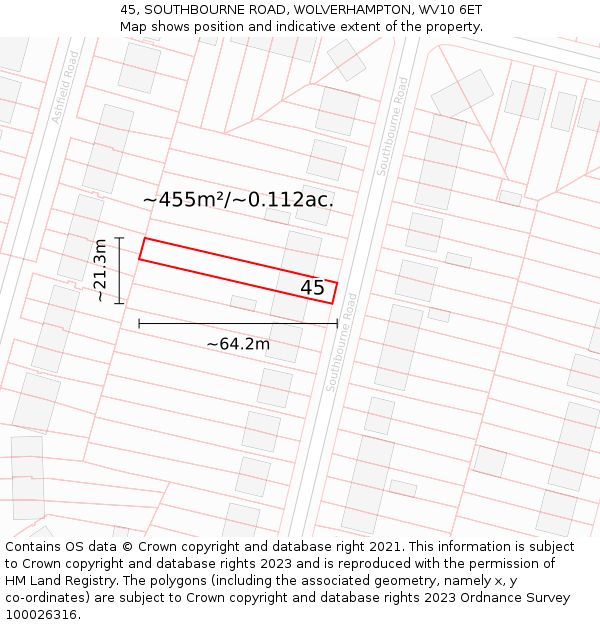 45, SOUTHBOURNE ROAD, WOLVERHAMPTON, WV10 6ET: Plot and title map