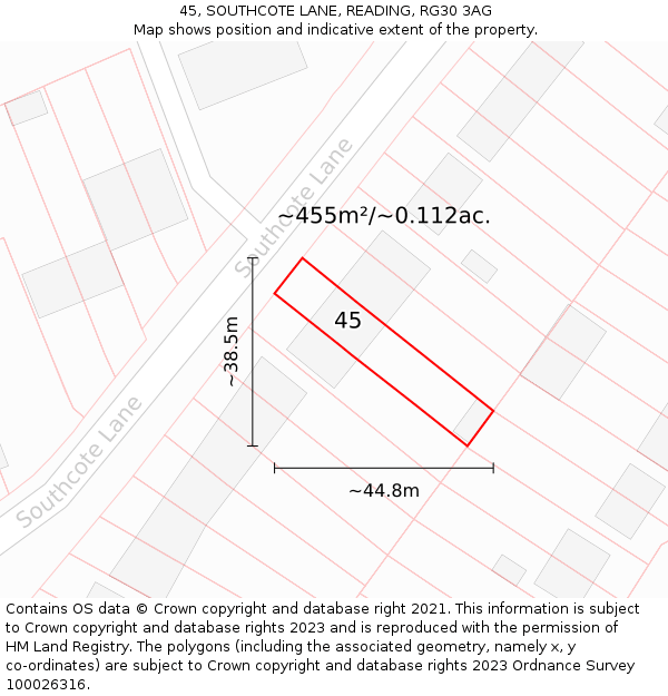45, SOUTHCOTE LANE, READING, RG30 3AG: Plot and title map